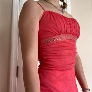 Pink Rhinestone Belt Prom Dress